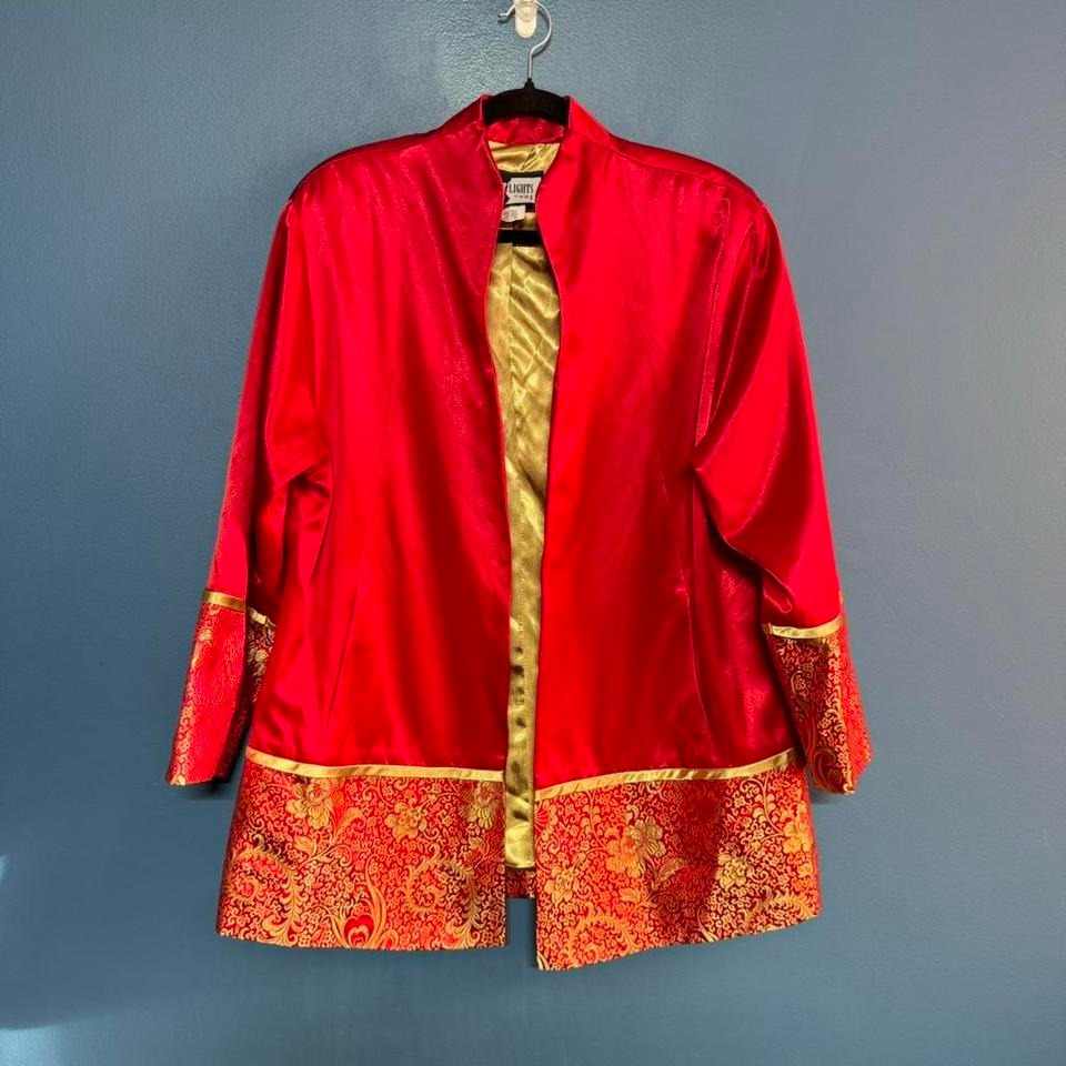 Vintage 90s Kimono Jacket Women's Size 10 Silk Lined Red Night Light Nr1 Gold